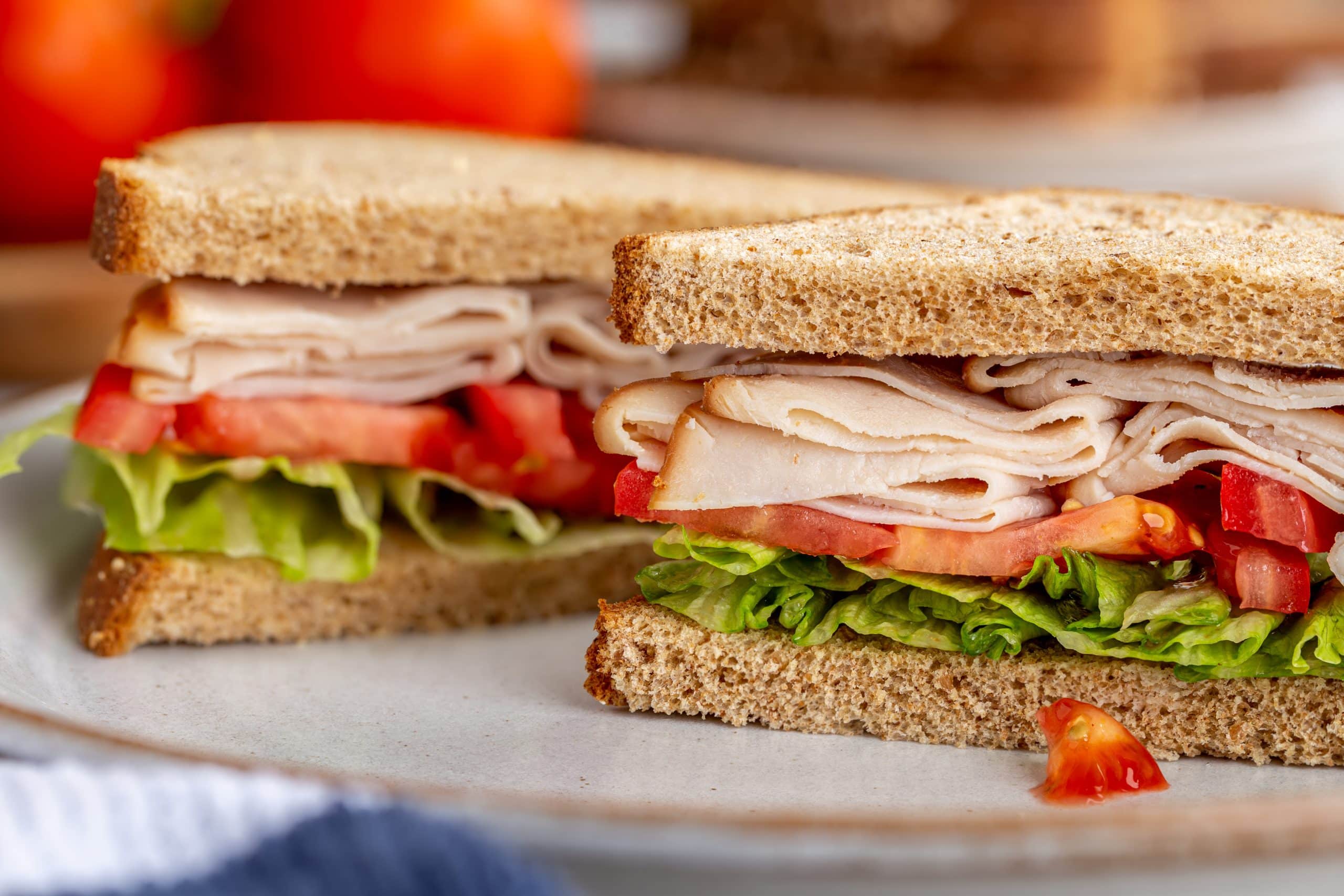 Turkey Lettuce Tomato Sandwich on Wheat Bread